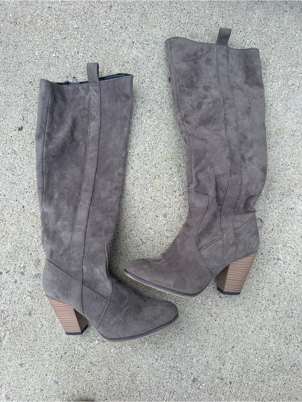 Women's Taupe Suede Knee-High Block Heel Boots